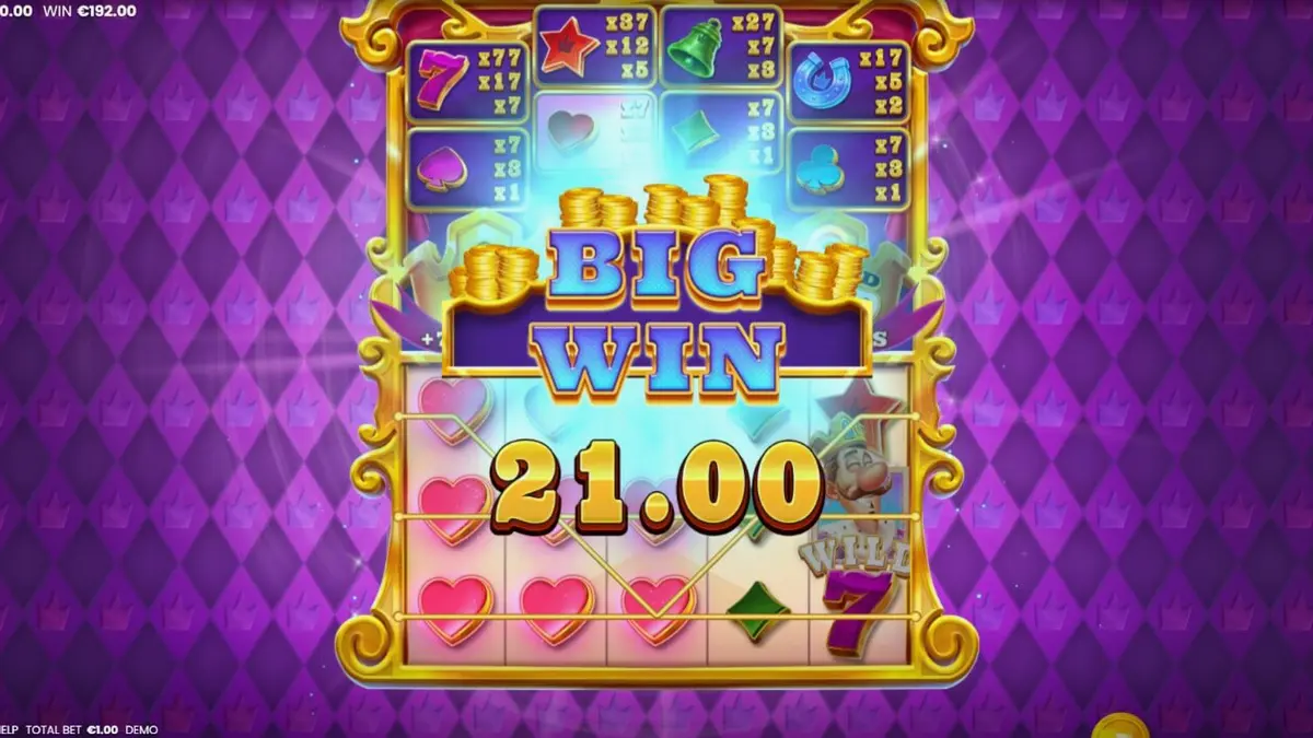 Isang masayang visual ng King of 7’s slot na nagtatampok ng mga korona at Lucky 7 symbols.
